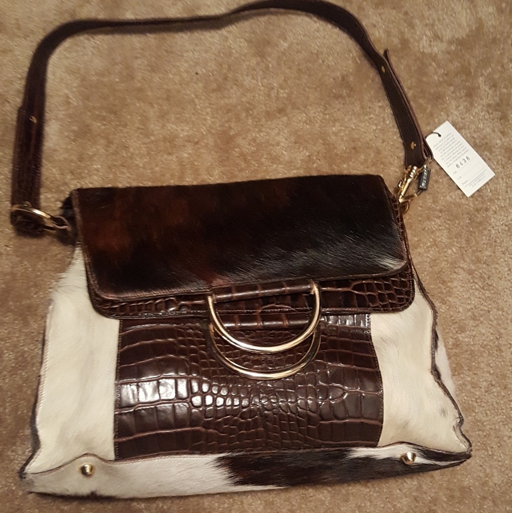 Longobardi real leather calf hair bag